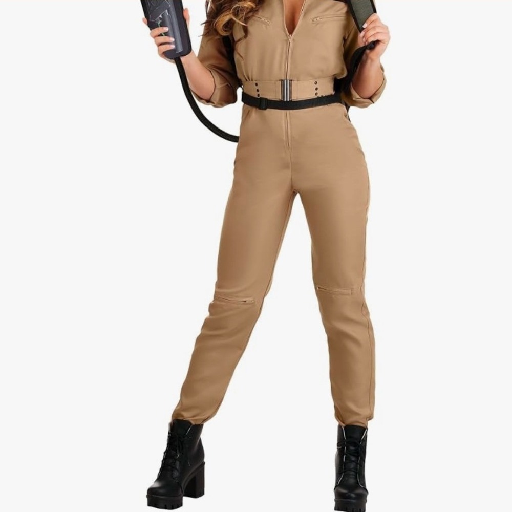 NWT Ghostbusters Venkman Costume Tan Flight Suit Jumpsuit Proton Pack Womens S